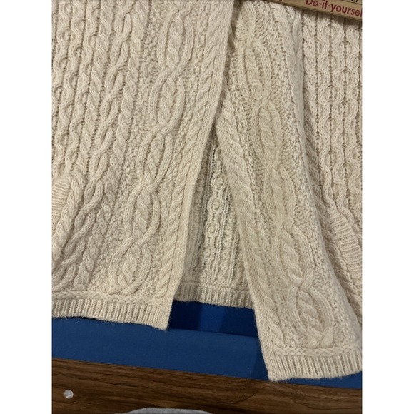 Aran Mor Cable Knit Sweater Size S Cream Merino Wool Cardigan Shawl/Button Neck - Picture 8 of 10